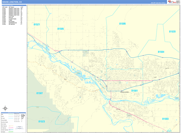 Grand Junction Colorado Wall Map Basic Style By MarketMAPS MapSales